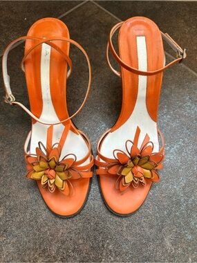 Via Spiga Orange Floral Ankle-Strap  heels